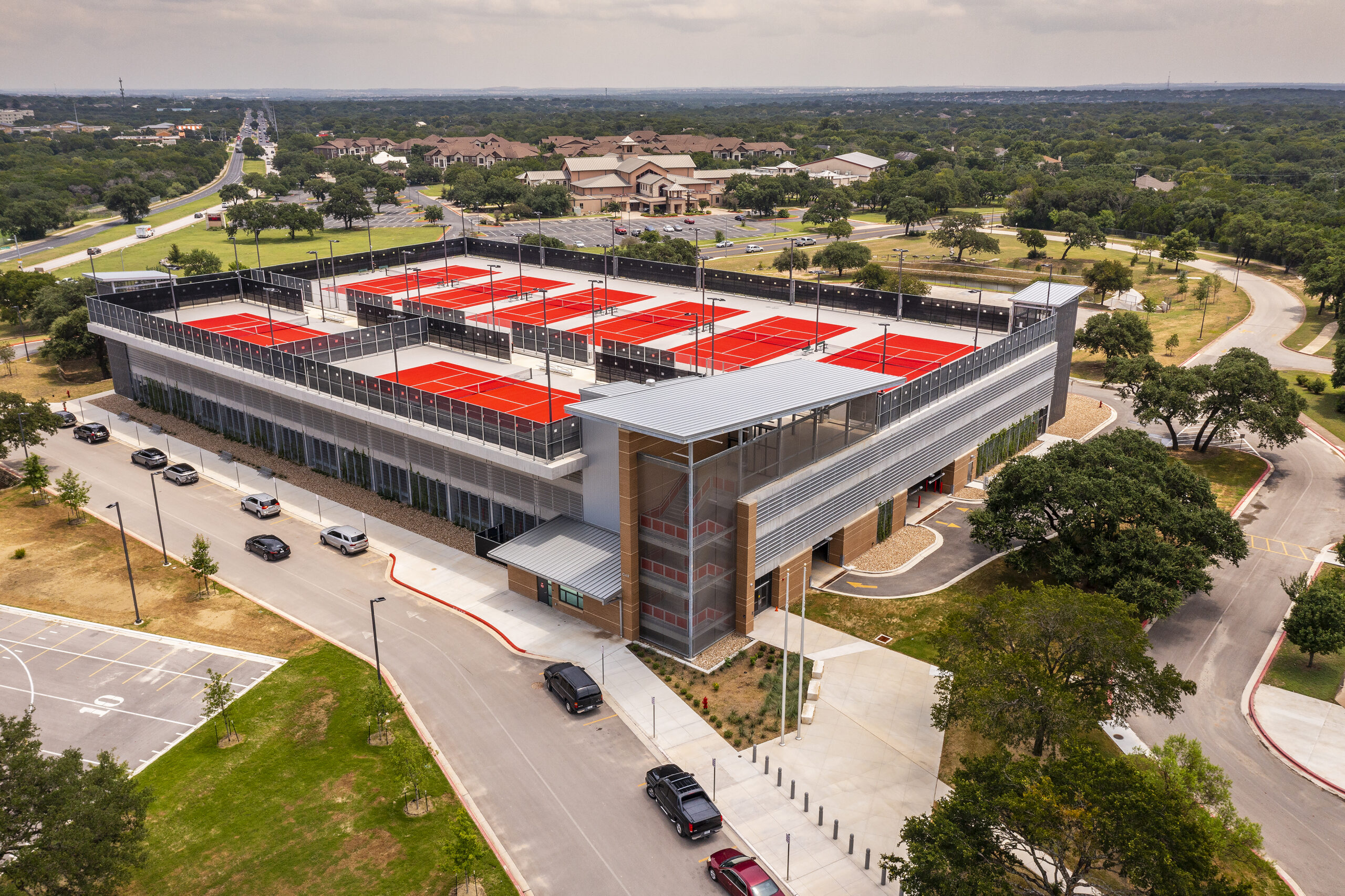James Bowie H.S. Parking Garage & Tennis Courts – Aerials- – Austin, TX 080421